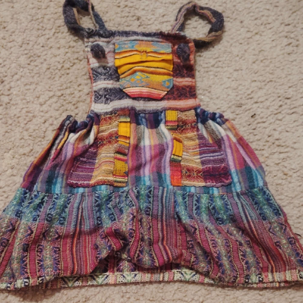 One Of a Kind Colorful Handmade Striped Dress with Pockets